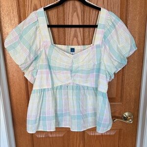 Pastel Striped Sweetheart BabyDoll Top with Puffy Sleeves
